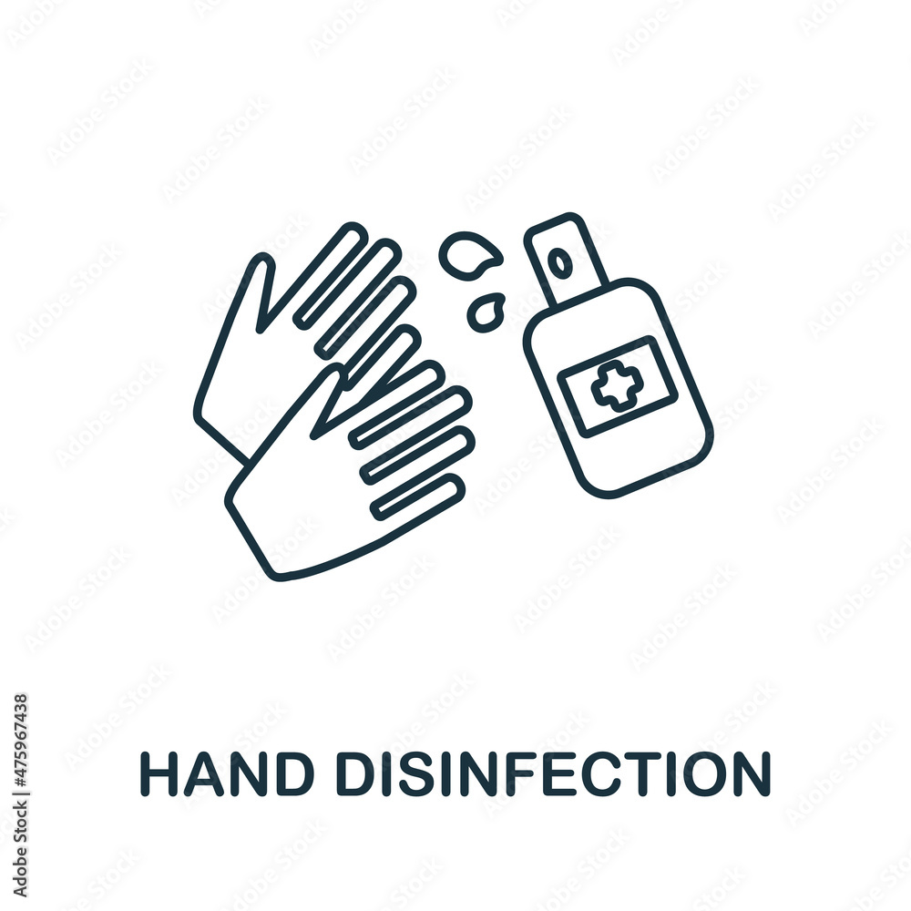 Obraz premium Hand Disinfection icon. Line element from cleaning collection. Linear Hand Disinfection icon sign for web design, infographics and more.