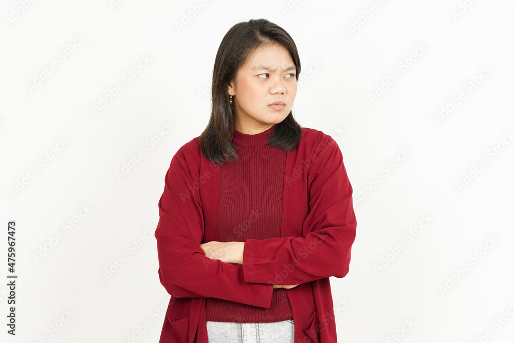 Angry Gesture Of Beautiful Asian Woman Wearing Red Shirt Isolated On White Background Angry Gesture Of Beautiful Asian Woman Wearing Red Shirt Isolated On White Background