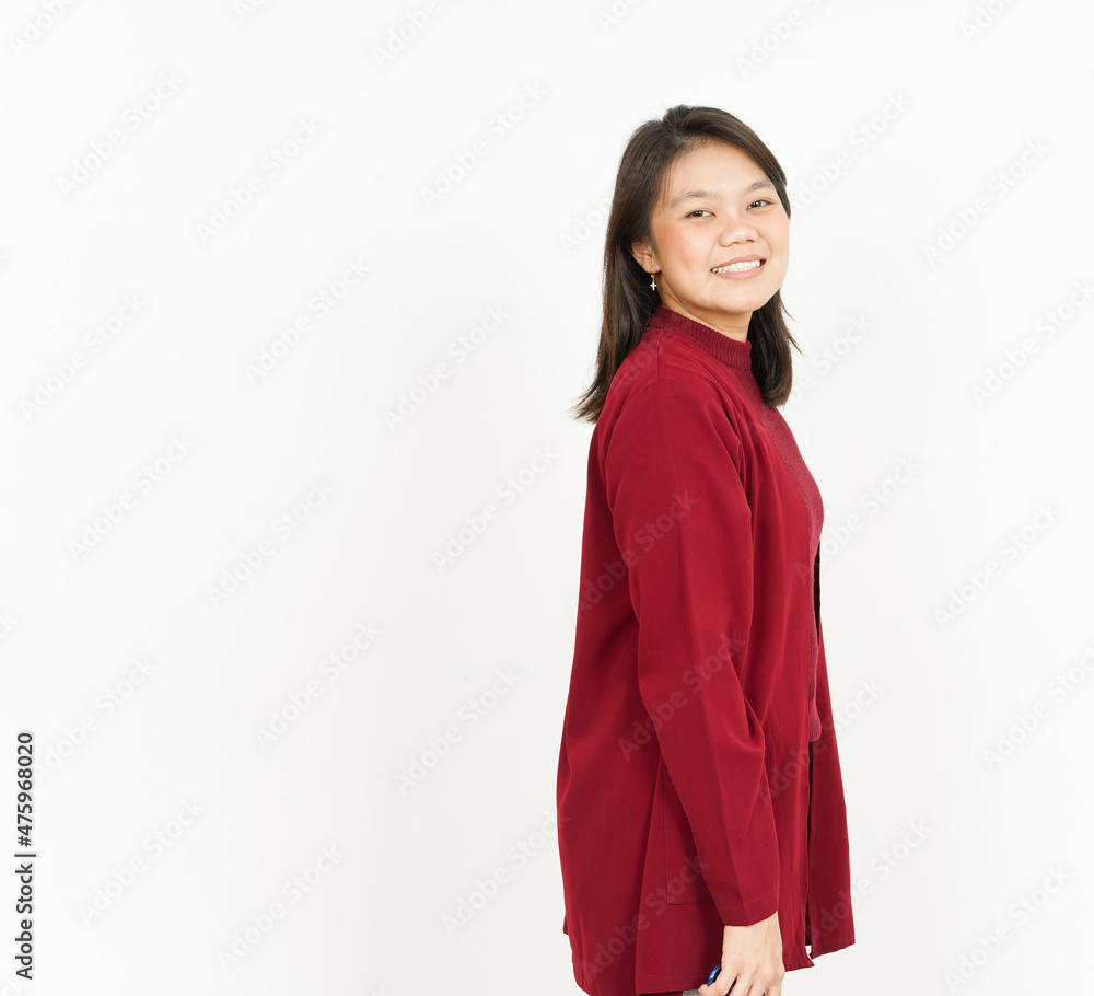 Beautiful Asian Woman Wearing Red Shirt Isolated On White Background Beautiful Asian Woman Wearing Red Shirt Isolated On White Background