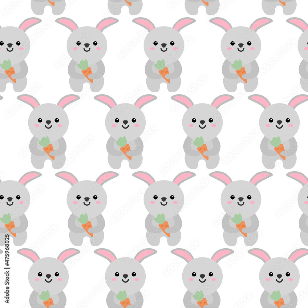 Naklejka premium Cute rabbit with carrot Pattern. Cartoon animal background for kids, textile, pattern fabric, wallpaper.
