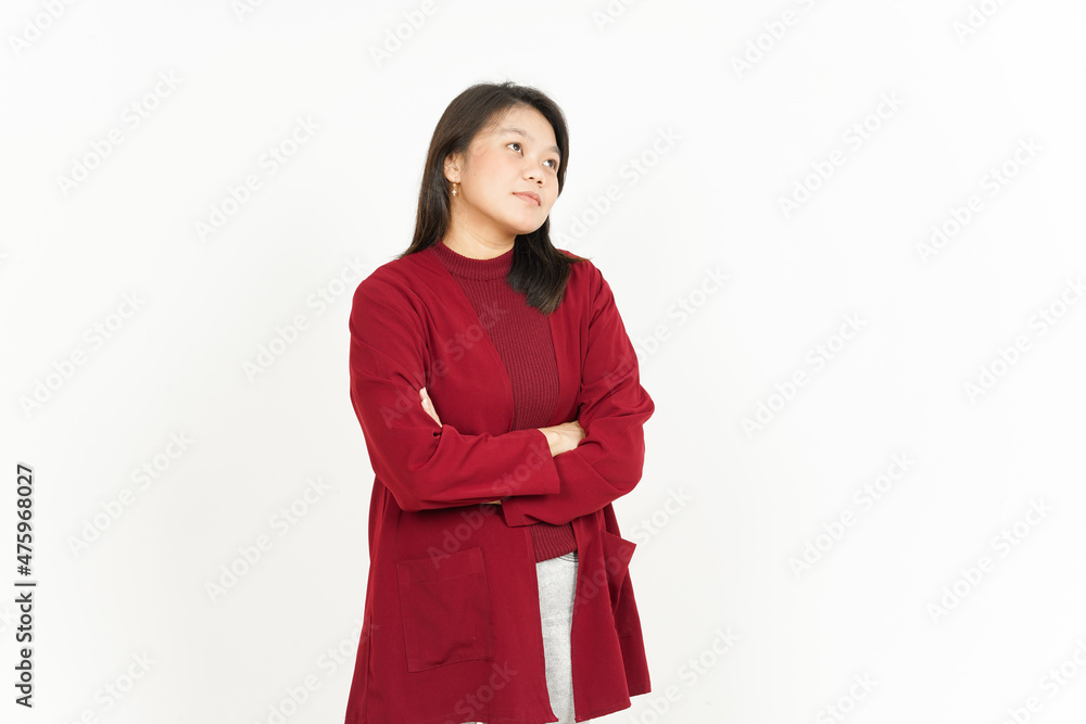 Fold Arms and Smiling Of Beautiful Asian Woman Wearing Red Shirt Isolated On White Background Fold Arms and Smiling Of Beautiful Asian Woman Wearing Red Shirt Isolated On White Background