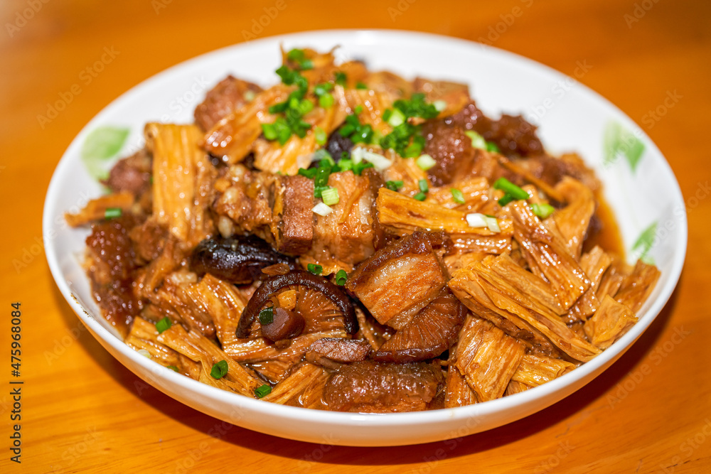 A delicious Chinese Cantonese dish, braised pork with yuba A delicious Chinese Cantonese dish, braised pork with yuba