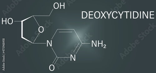 Deoxycytidine or dC nucleoside molecule. DNA building block. Skeletal formula.