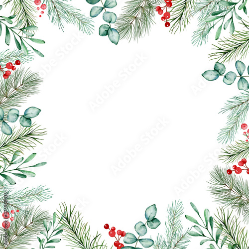 Watercolor Christmas floral frame
