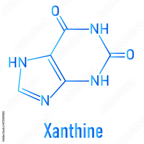 Xanthine purine base molecule. Skeletal formula. photo