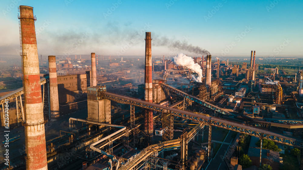 factory smoke from chimneys from a height panorama factory smoke from chimneys from a height panorama