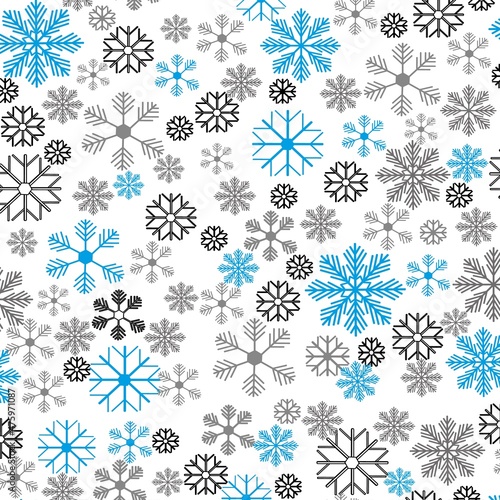 Simple Christmas seamless pattern with geometric motifs. Snowflakes with different ornaments.