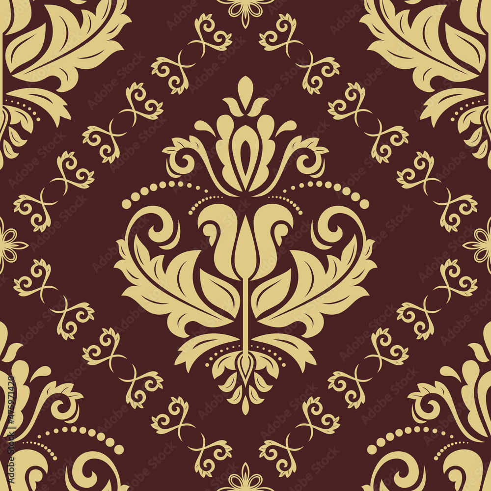 Orient vector classic pattern. Seamless abstract background with vintage elements. Orient brown and golden background. Ornament for wallpapers and packaging Orient vector classic pattern. Seamless abstract background with vintage elements. Orient brown and golden background. Ornament for wallpapers and packaging