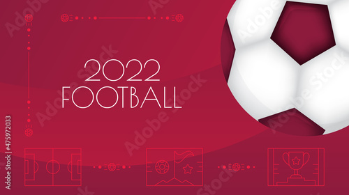 Qatar football competition in 2022 year vector. Burgundy soccer field this strips