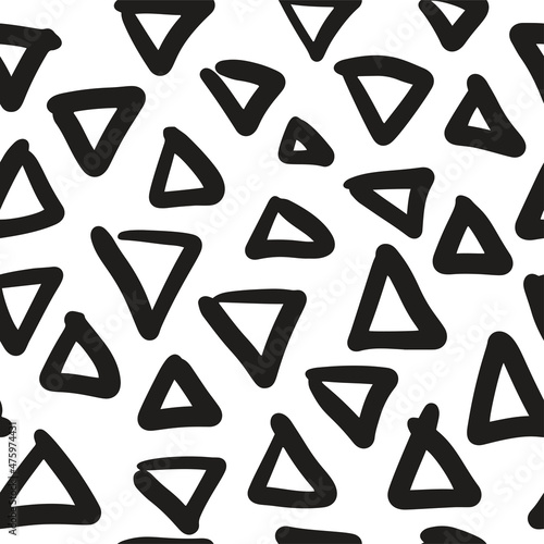 Triangles background. Doodle seamless simple ink pattern. Hand drawn geometric texture. Vector illustration