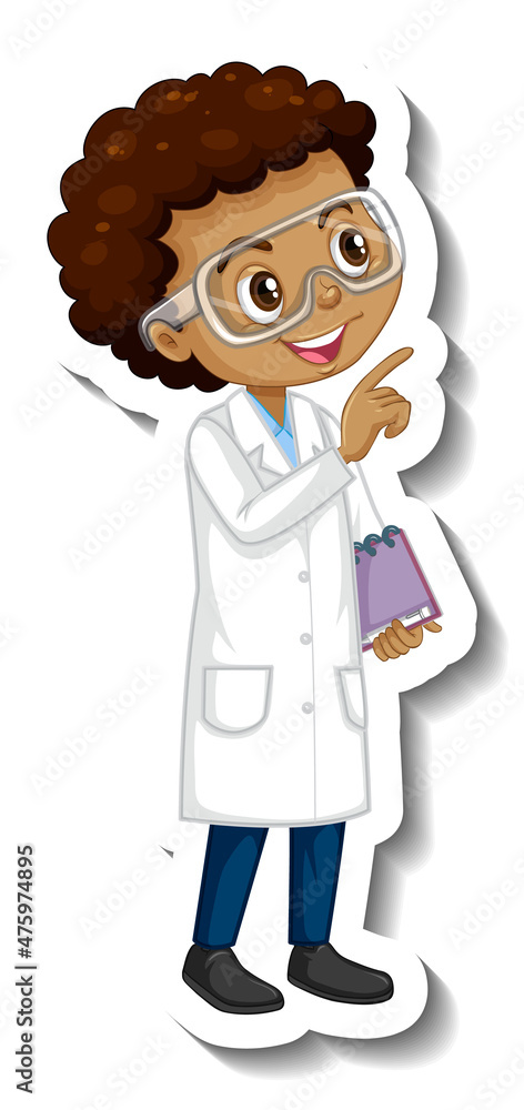 Scientist boy cartoon character sticker Scientist boy cartoon character sticker