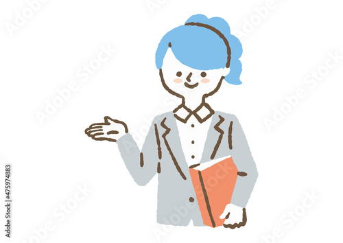 ファイルを持って案内する女性社員_色