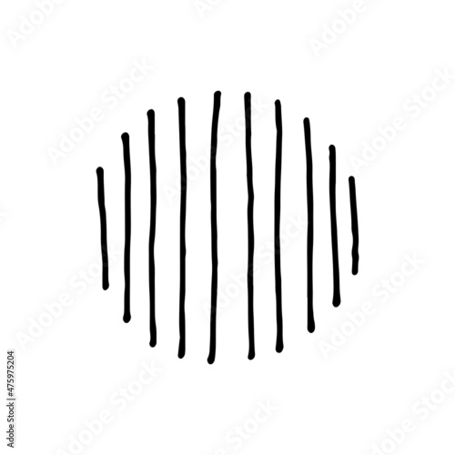 Striped line vertical round abstract botanical texture. Hand-drawn texture in a circle. Vector