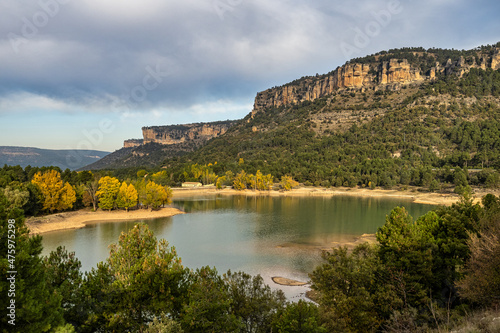 Rocky landscape with mountains lake La Toba reservoir. Serrania de Cuenca  Cuenca  Spain