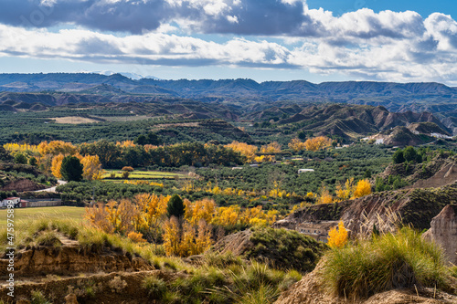 Landscape near Bacor Olivar at Embalse de Negratin reservoir lake in Spain photo