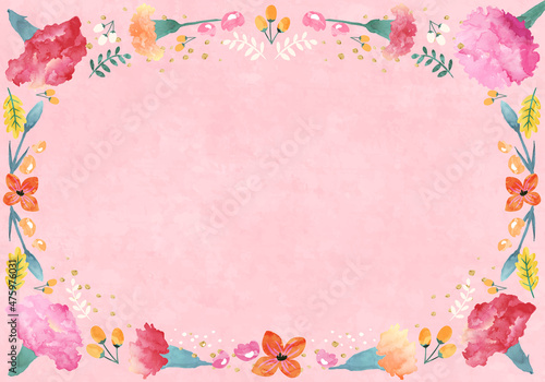 カーネーションなどの花のベクターイラスト背景(水彩,テクスチャ,デザイン,art)