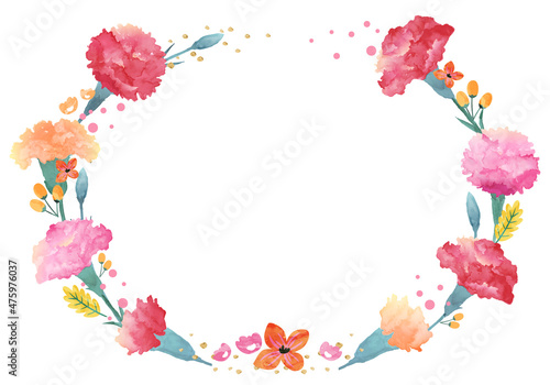 カーネーションなどの花のベクターイラスト背景(水彩,テクスチャ,デザイン,art)