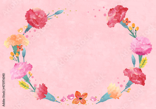 カーネーションなどの花のベクターイラスト背景(水彩,テクスチャ,デザイン,art)