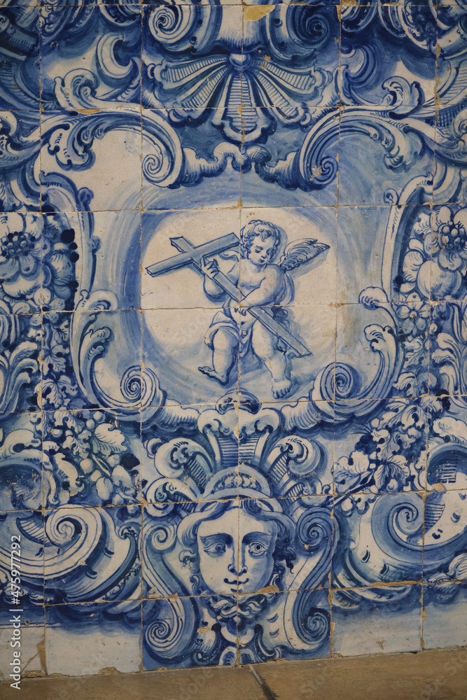 panel of azulejos inside the Monastery of Santa Cruz in Coimbra, Portugal	