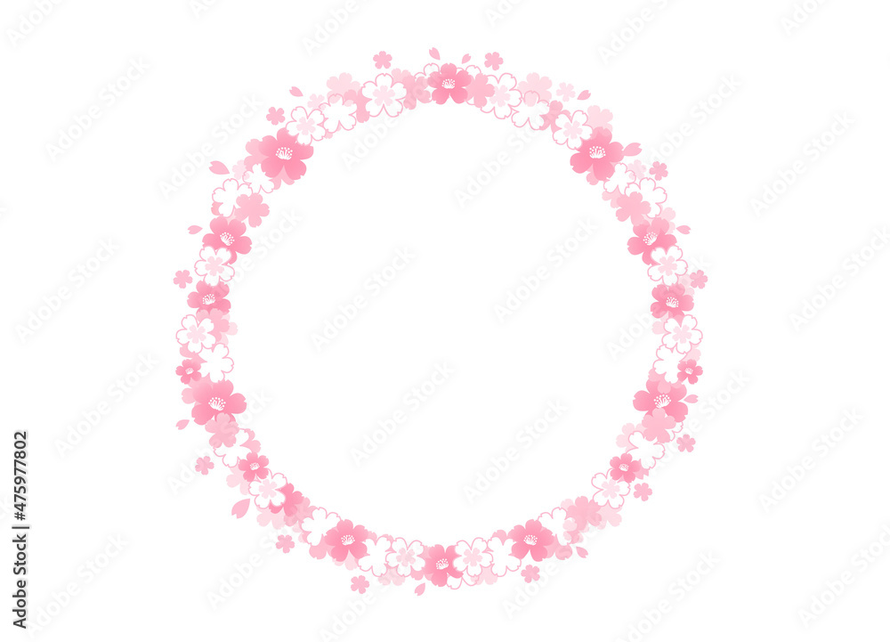 イラスト素材: 桜柄の円フレーム　横位置（白背景/ベクター＆白バック）
