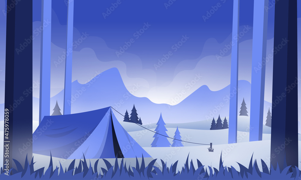 Winter camping landscape with mountains background wallpaper Winter camping landscape with mountains background wallpaper