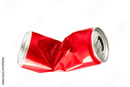 Crumpled aluminum soda can isolated on white background