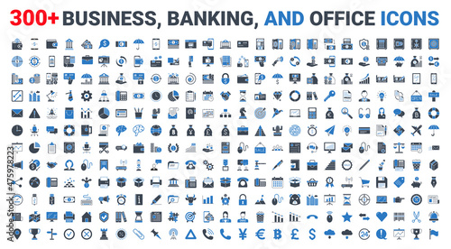 Set business, banking and finance icons set glyph blue. Icons for business, management, finance, strategy, banking, marketing and accounting for mobile concepts and web. Modern pictogram photo