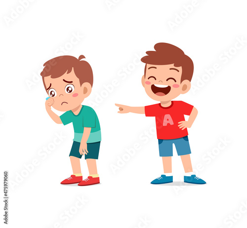 sad little boy get bullied from friend