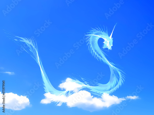 空に浮かぶ抽象的な龍のイラスト