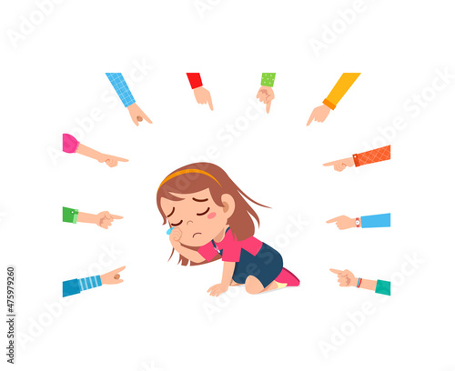 sad little boy get bullied and everyone pointing