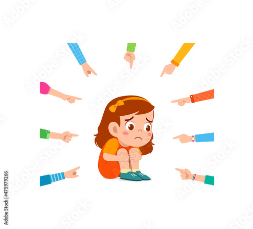 sad little boy get bullied and everyone pointing