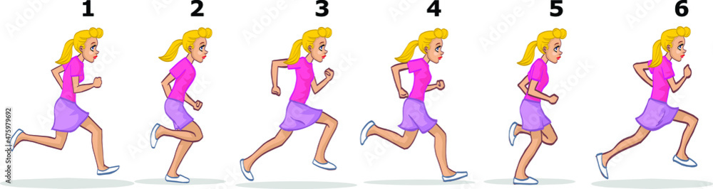 Running Cycle Woman Vector Graphics for Cartoon Animation