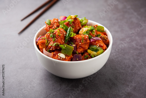 Chilli paneer starter food from India photo