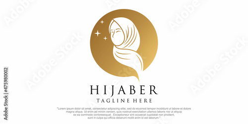 creative hijab women logo design template