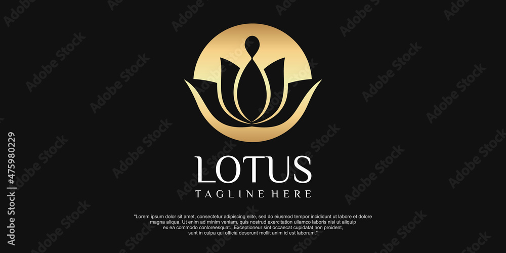 Golden lotus logo on black background. logo design vector Golden lotus logo on black background. logo design vector