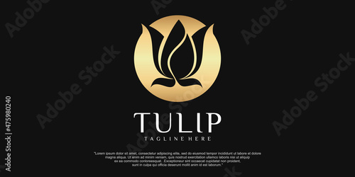 golden tulip logo on black background. logo design template