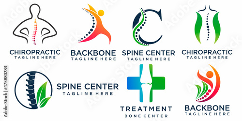 collection Chiropractic logo design. Spine logo template. Spinal icon. Backbone icon related to Physio therapy