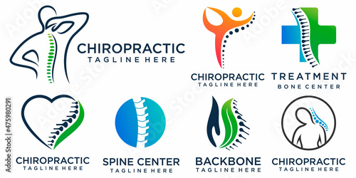 creative human health care physiotherapy chiropractic concept icon set logo design