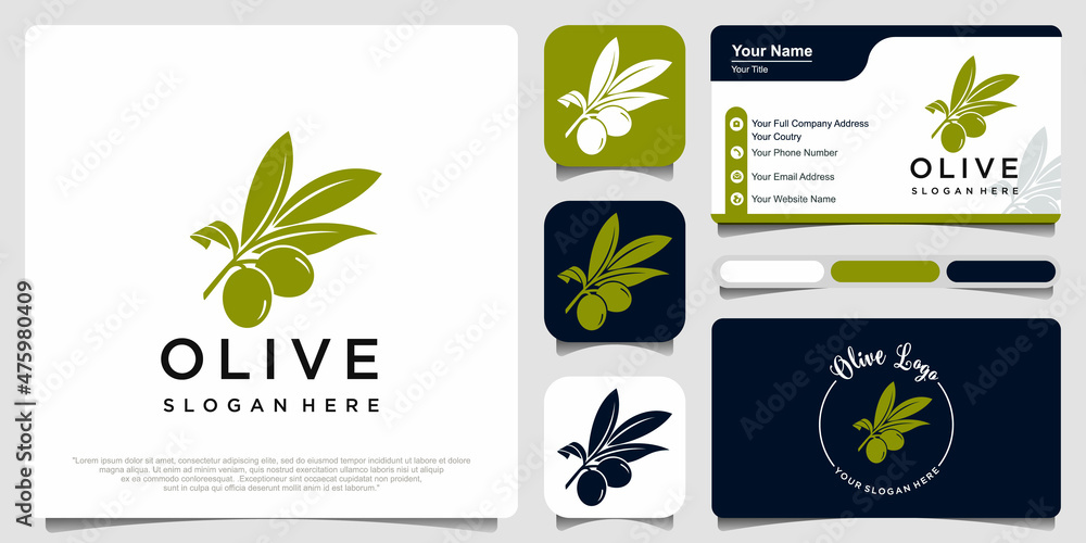 Olive oil Logo. Vector illustration. green olives on white background Olive oil Logo. Vector illustration. green olives on white background