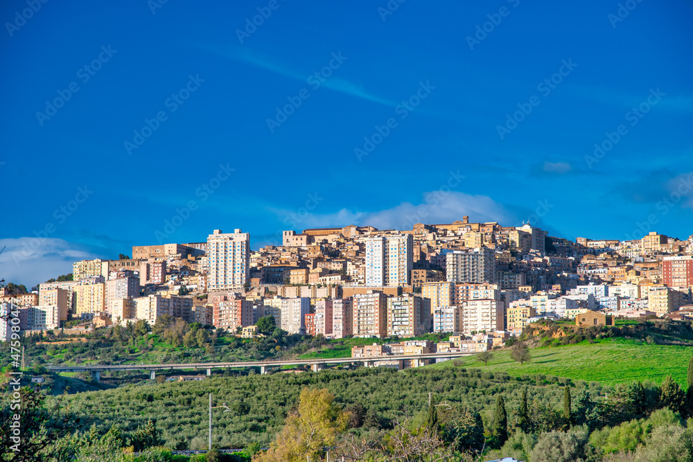 Aerial skyline of Agrigento in autumn season, Sicily - Italy.