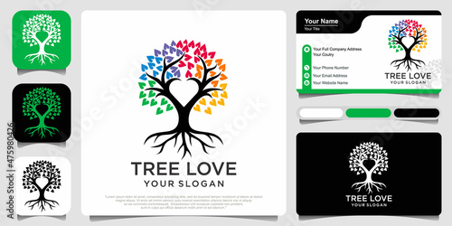 Root Of The Tree love logo illustration. Vector silhouette of a tree.