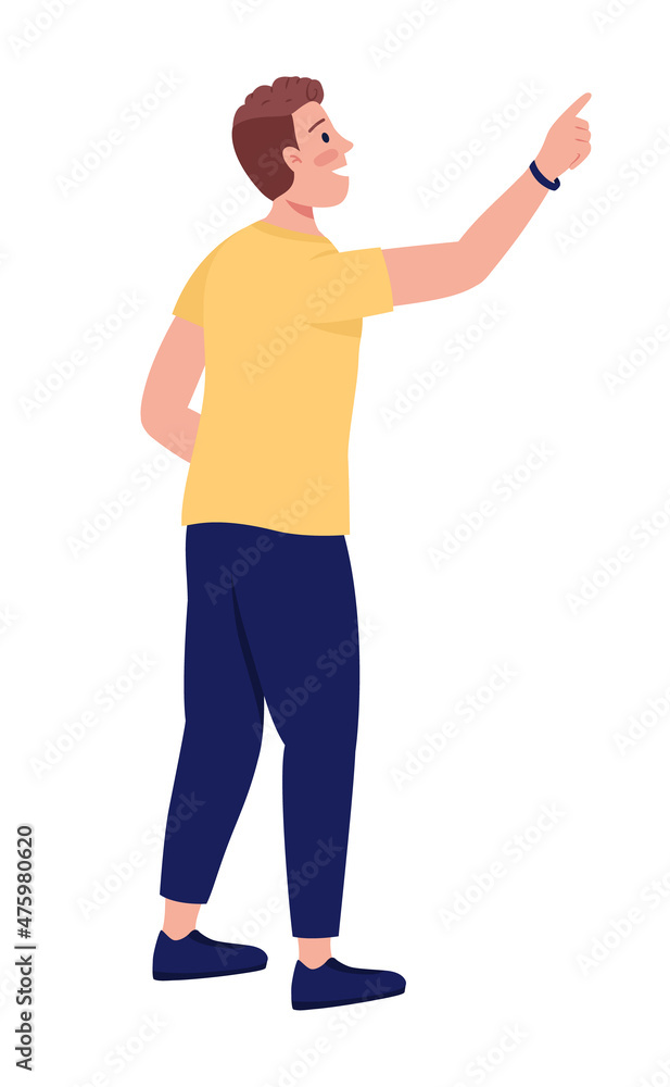 Happy man pointing with hand semi flat color vector character. Standing  figure. Full body person on white. Showing direction isolated modern cartoon  style illustration for graphic design and animation Stock Vector |