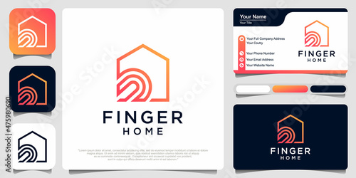Home security. House with fingerprint icon. Security company logo