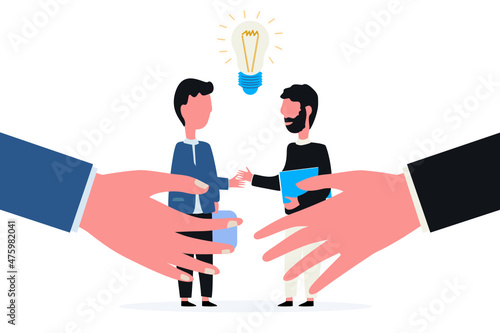 Handshake of two businessmen. 
Successful deal Agreement of parties. Signing documents.