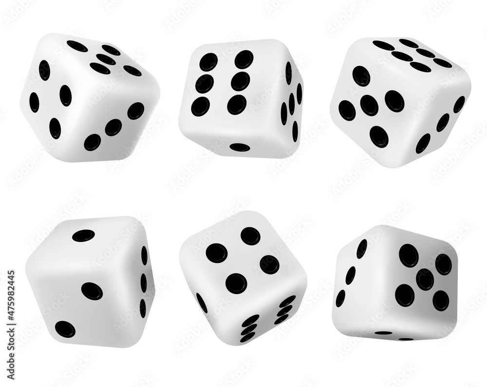 Premium Vector  Rolling dice white roll cubes for gamble games top view  dice sides and falling 3d angles lucky craps realistic vector objects set