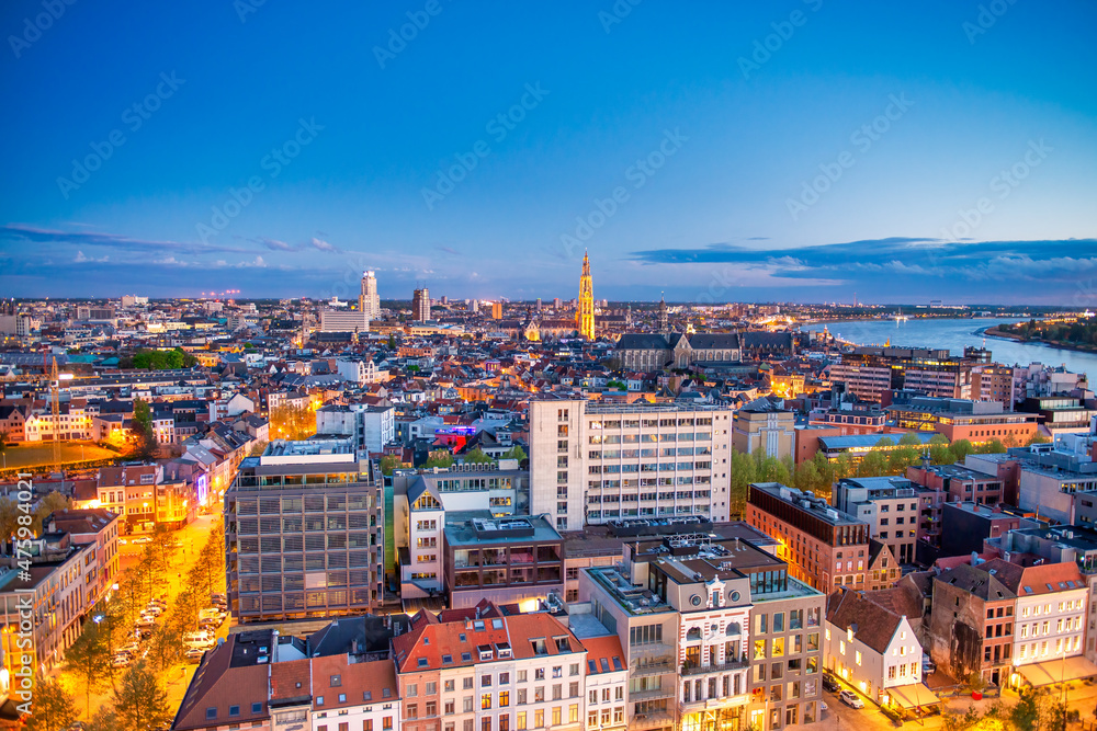 Aerial view of Antwerp skyline, Belgium.