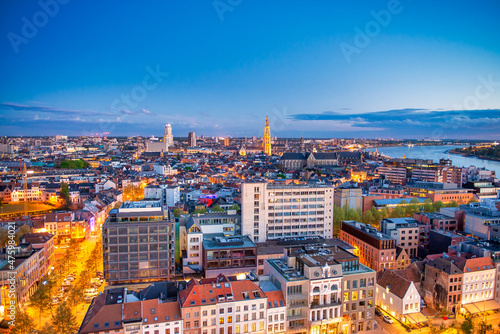 Aerial view of Antwerp skyline, Belgium.