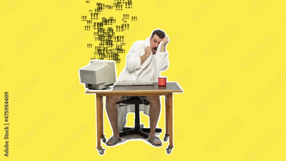 custom made wallpaper toronto digitalBad news. Man sitting at computer and retro monitor. Angry shocked funny freelancer or office worker using internet at home. Looped animation. 4k. Stop motion design, 2D animation. Business concept