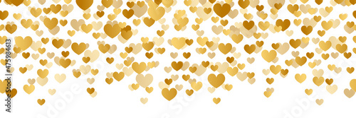 Gold Heart Repeat Banner Design on White Background