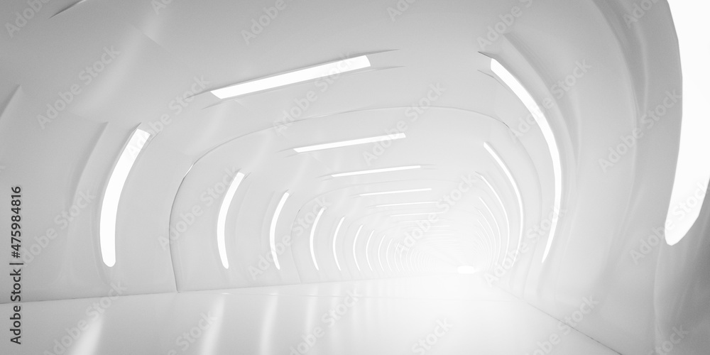 Fototapeta premium Light Corridor modern background. Futuristic Sci-Fi Tunnel. 3D Rendering